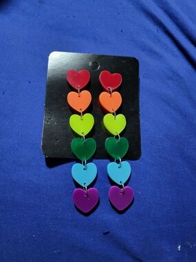 Colorful Rainbow Heart Drop Earrings - Multicolor